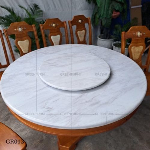 Bộ bàn ăn tròn DOHA mặt đá nội thất Greenfurni GR013 6 da marble nhap khau