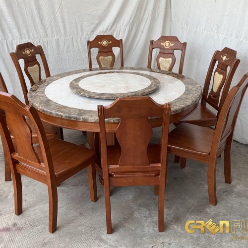 Bộ bàn ăn tròn mặt đá cao cấp nội thất Greenfurni GR017 6 phong an ban an tròn mat da