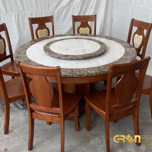 Bộ bàn ăn tròn mặt đá cao cấp nội thất Greenfurni GR017 7 bo ban da cao cap