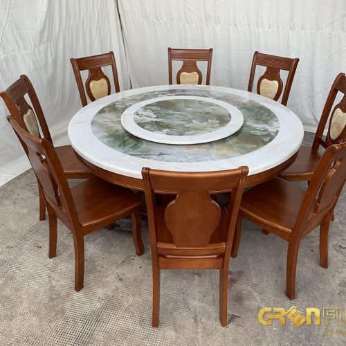 Bộ bàn ăn tròn DOHA mặt đá nội thất Greenfurni GR018 6 bo ban an mat da nhap khau