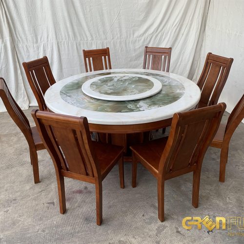 Bộ bàn ăn tròn DOHA mặt đá nội thất Greenfurni GR018 5 ban an tron mat da den tư noi that greenfurni