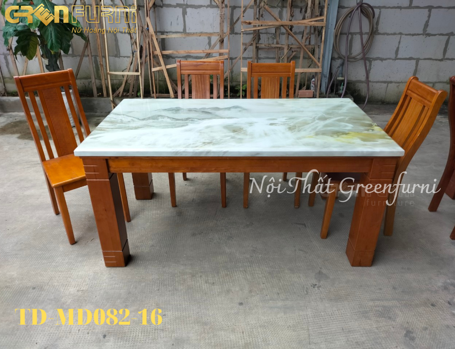 Bộ bàn ăn mặt đá Marble cao cấp GR082 12 GR082