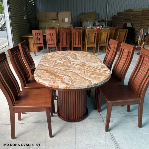 Bộ bàn đá Oval nguyên khối nhập khẩu nội thất Greenfurni GVM14-2411 8 bo ban an oval nguyen khoi