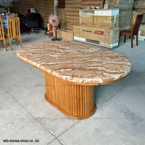 Bộ bàn đá Oval nguyên khối nhập khẩu nội thất Greenfurni GVM14-2411 9 ban an go tu nhien