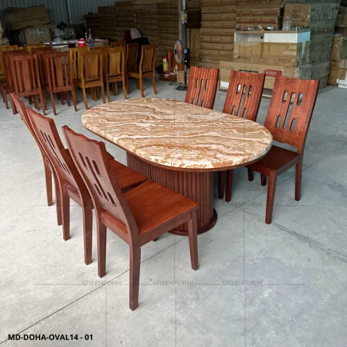 Bộ bàn đá Oval nguyên khối nhập khẩu nội thất Greenfurni GVM14-2411 11 bo ban an greenfurni