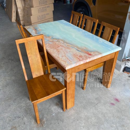 Bộ bàn ăn mặt đá Marble nguyên khối REQUAT GR086 6 Bo-ban-an-mat-da-Marble-