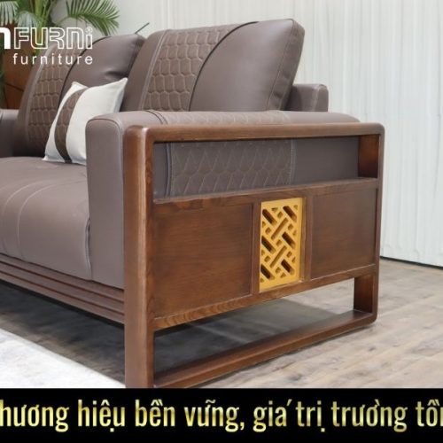 Sofa Gỗ Sồi tự nhiên nhập khẩu nệm da cao cấp VGT-GO407 9 Sofa Go Soi tu nhien nhap khau nem da cao cap VGT GO407 1