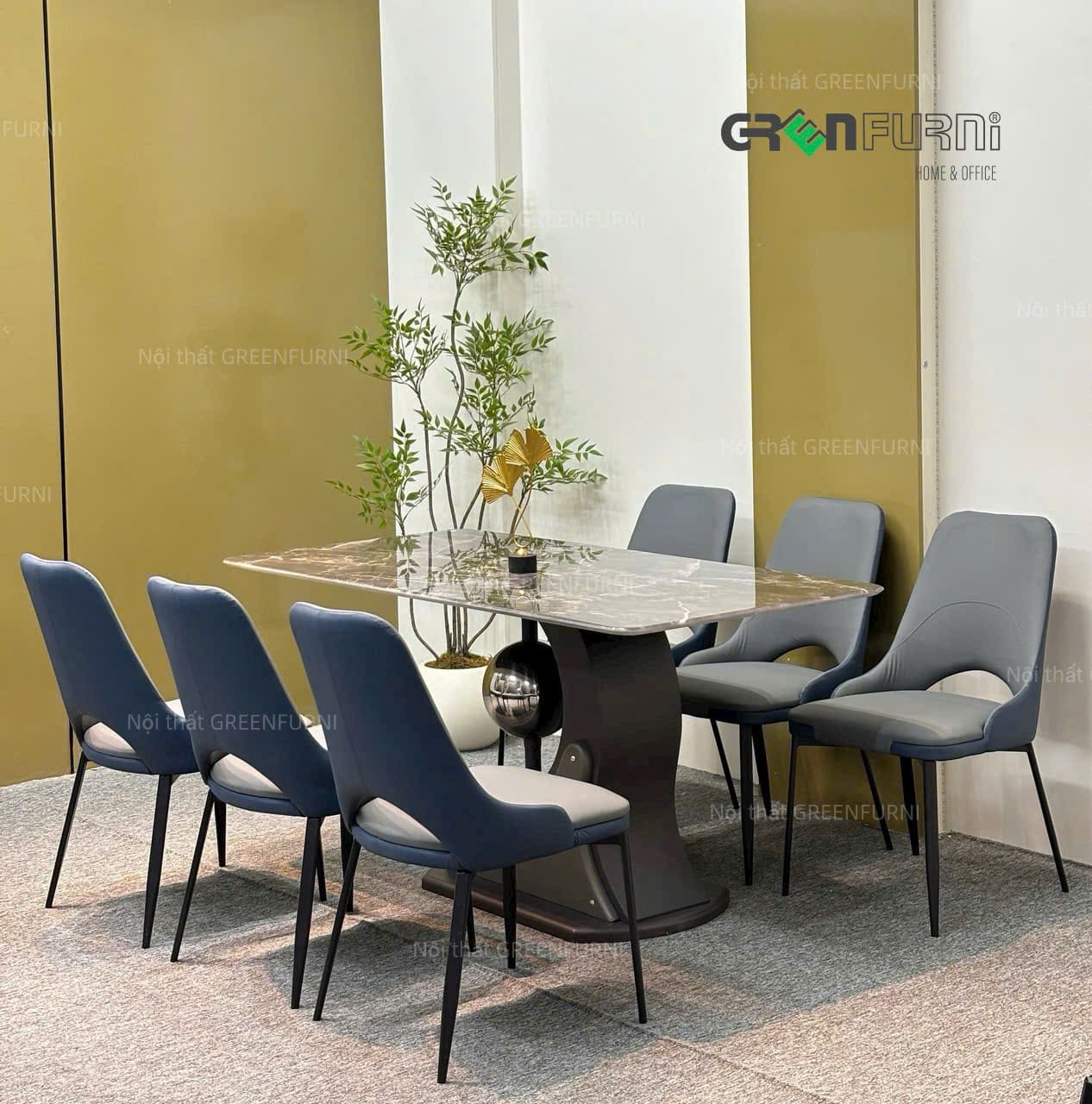 Bộ Bàn Ăn Mặt Đá Cẩm Thạch Cao Cấp GR-C1126 10 Bộ Bàn Ăn Mặt Đá Cao Cấp GR-C1126