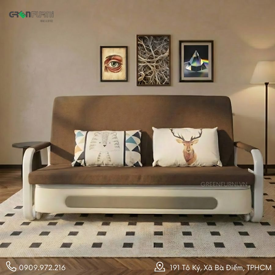 Sofa giường đa năng cho căn hộ 1 phòng ngủ: Giải pháp "biến hình" không gian hoàn hảo 2 Sofa giường đa năng cho căn hộ 1 phòng ngủ mã GR606 hiện đại khi mở thành giường.