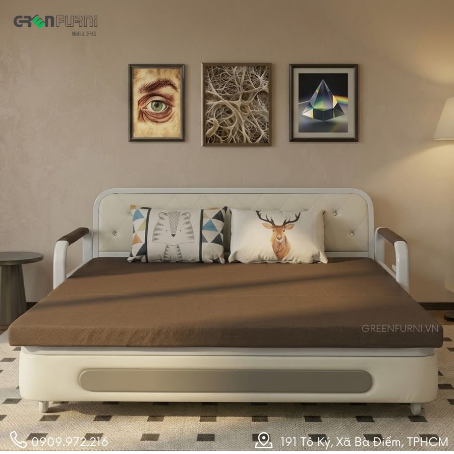 Sofa giường đa năng cho căn hộ 1 phòng ngủ: Giải pháp "biến hình" không gian hoàn hảo 1 Sofa giường đa năng cho căn hộ 1 phòng ngủ mã GR606 hiện đại khi mở thành giường.