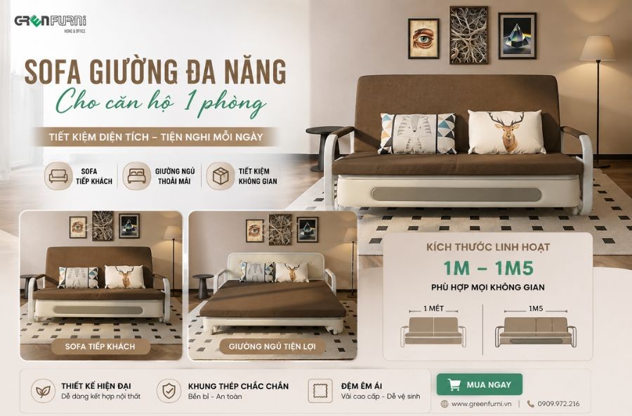 Sofa giường đa năng cho căn hộ 1 phòng ngủ: Giải pháp “biến hình” không gian hoàn hảo