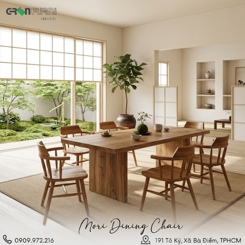 Bàn ăn và ghế gỗ Mori trong không gian nội thất tiêu chuẩn nhật bản của Greenfurni