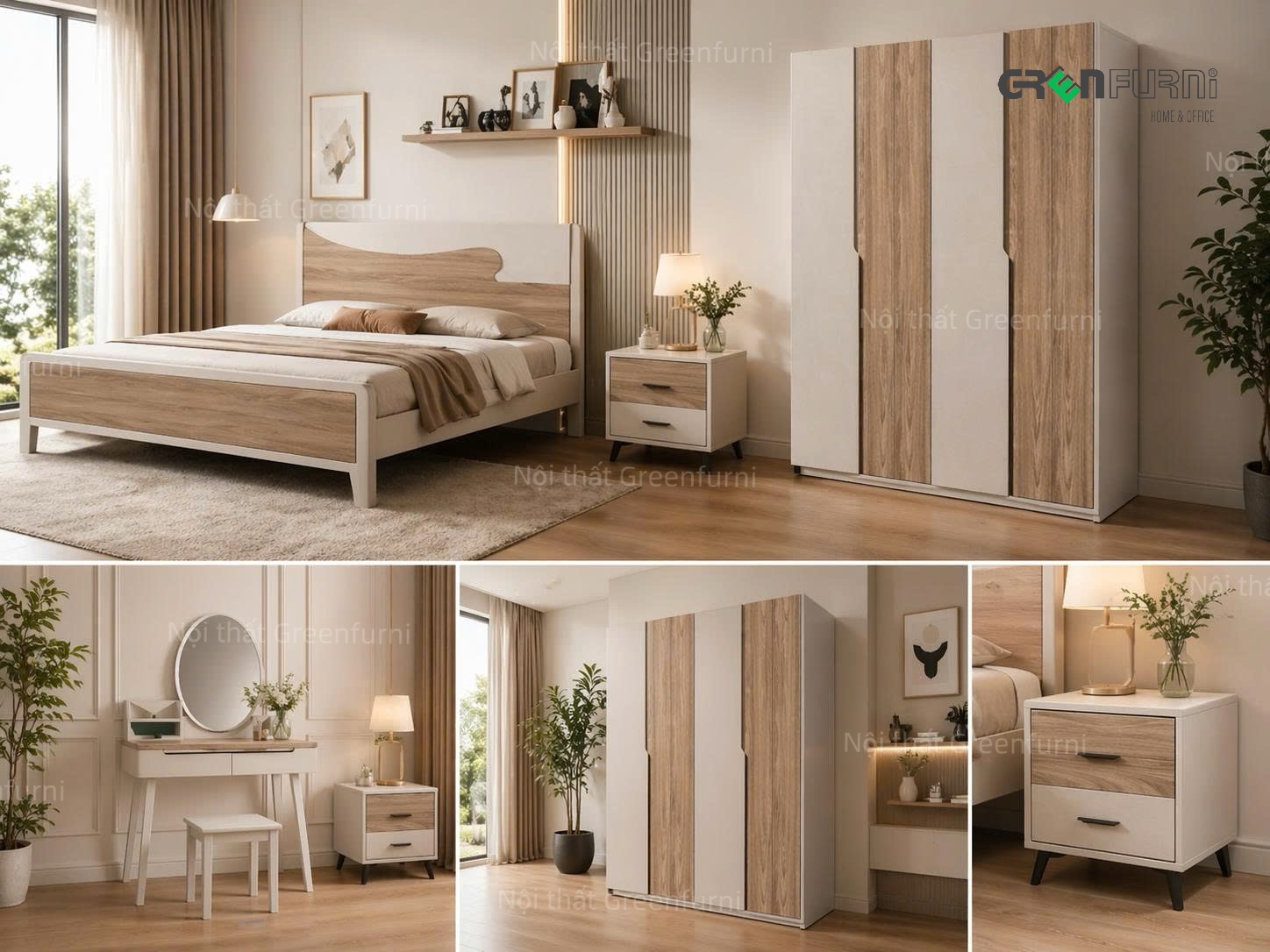 Sự Thật Về Gỗ MDF Lõi Xanh: Có Thần Thánh Như Lời Đồn? 2 Combo giường tủ phòng ngủ gỗ MDF lõi xanh chống ẩm chuẩn E1 Greenfurni