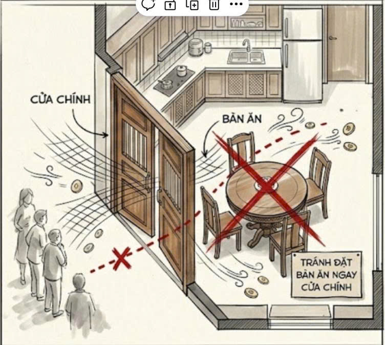 vị trí đặt bàn ăn hợp phong thủy phòng bếp