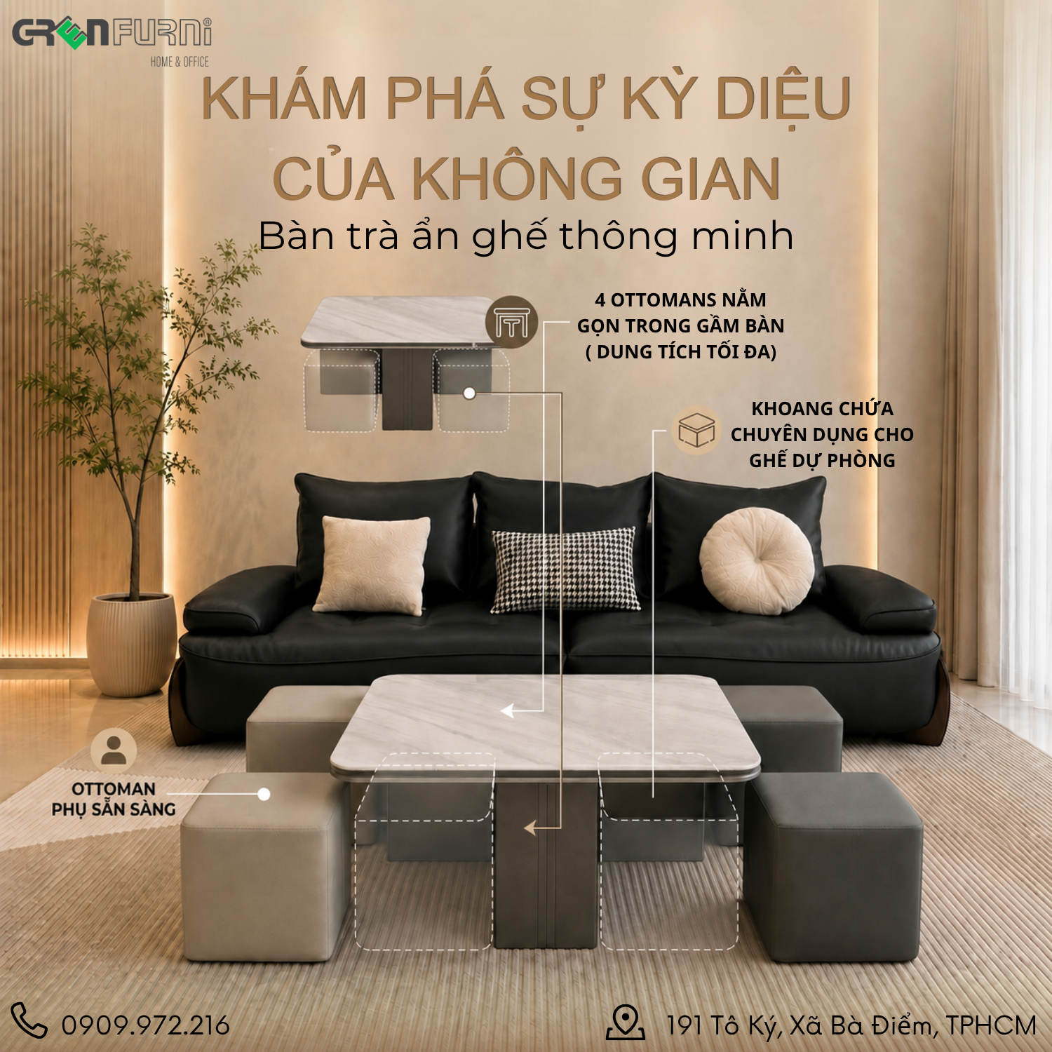 Bàn Trà Giấu Ghế Đôn: Giải Pháp Sở Hữu Bàn Trà Thông Minh Cho Nhà Nhỏ 1 Bàn Trà Giấu Ghế Đôn